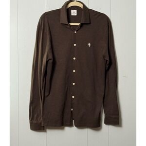 Father Sons Mens Brown Long Sleeve Cotton Button Down Shirt Slim Fit Size M